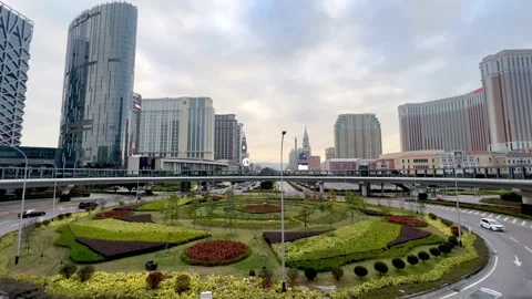 Sunset ring overpass,casino,Taipa, Macau Stock Footage 167753483