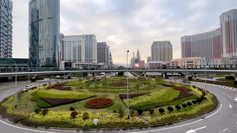 Sunset ring overpass,casino,Taipa, Macau Stock Footage 167753528