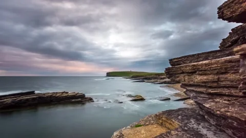 Sunset Rippling Cloud Cover in Marwick Orkney HD Time Lapse Stock-Footage 256084185
