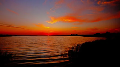 Sunset on the river. 4K. FULL HD, 4096x2304. Stock Footage 34220245