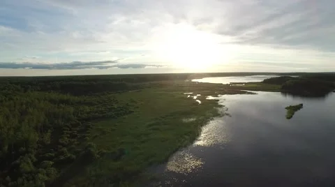Sunset on the river aerial drone 動画素材 59624568