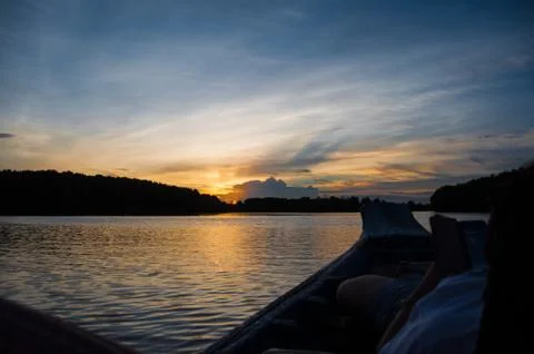 Sunset river and cloud Stock Photos
