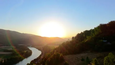 Sunset with river and hills Stock Footage 312412642