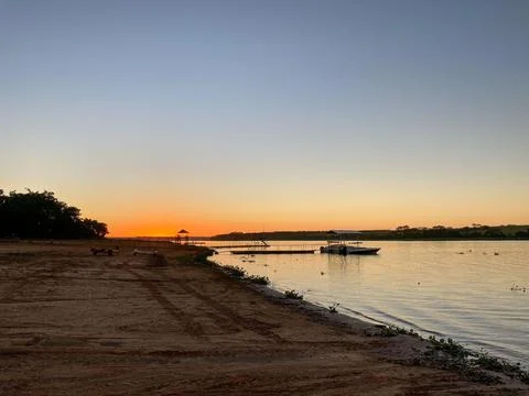 Sunset River Boat Dinner Stock Photos