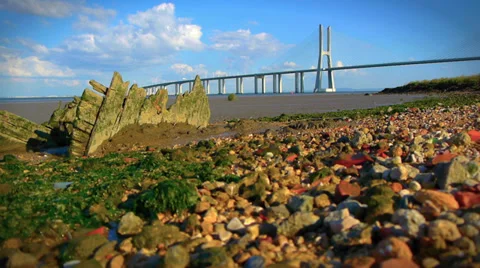 Sunset River Bridge Stock Footage 35266922