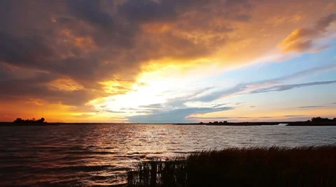 Sunset on the river Stock Footage 8648952