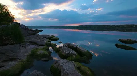 Sunset on the river Stock Footage 13182046