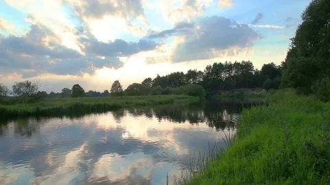 Sunset on the river Stock Footage 70808114