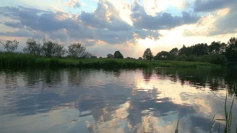 Sunset on the river Stock Footage 71051106