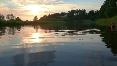 Sunset on the river Stock Footage 71264019