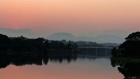 Sunset at the river Stock Footage 74142290