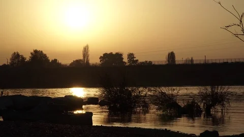 Sunset on river Stock Footage 82480884
