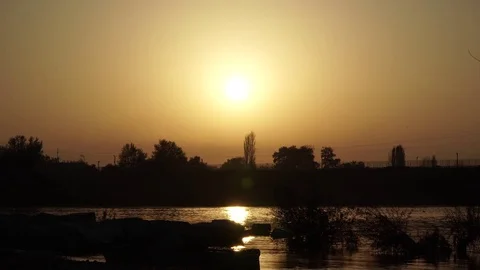 Sunset on river Stock Footage 82480926