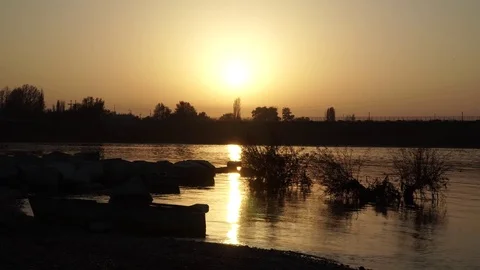 Sunset on river Stock Footage 82480946