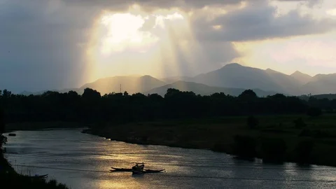 Sunset on the river Stock Footage 117651560