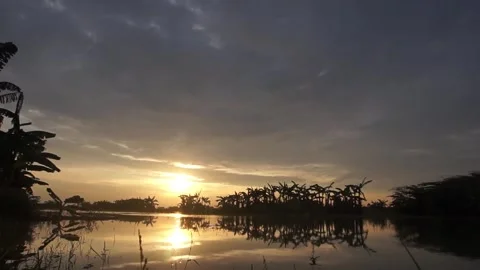 Sunset on the river Video stock 330209684