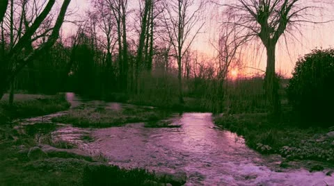 Sunset on a river in France Stock Footage 12018042