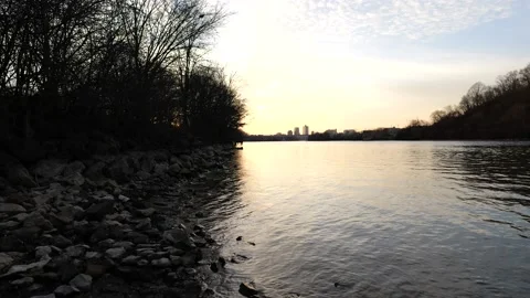 Sunset river front outside Knoxville, TN Stock Footage 234070804