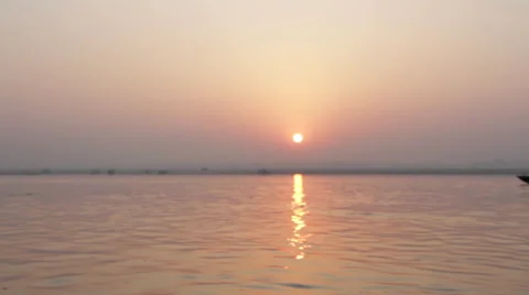 Sunset on River Ganges - Varanasi Stock Footage 42009978