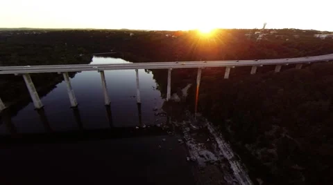 Sunset at the river high fly over of road Video stock 42356647