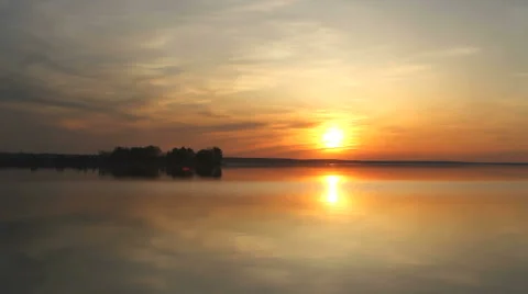 Sunset on a river with island Stock Footage 55802261