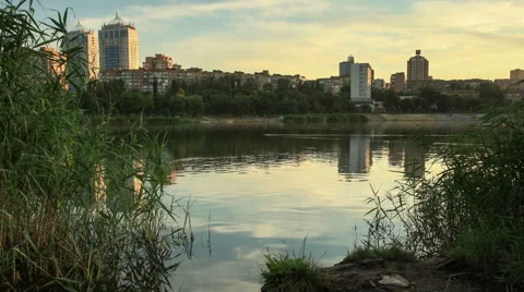 Sunset on the river Kalmius. Donetsk, Full HD Stock Footage 65774282