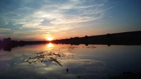 Sunset river landscape Stock Photos