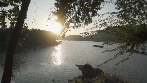 Sunset on the River in Laos Slow Motion Stock Footage 170737748