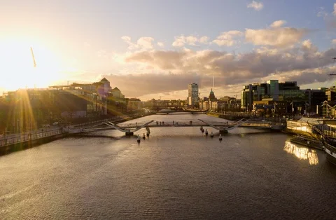 Sunset - River Liffey Stock Footage 127649372