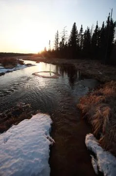 Sunset River Manitoba Canada 스톡 사진