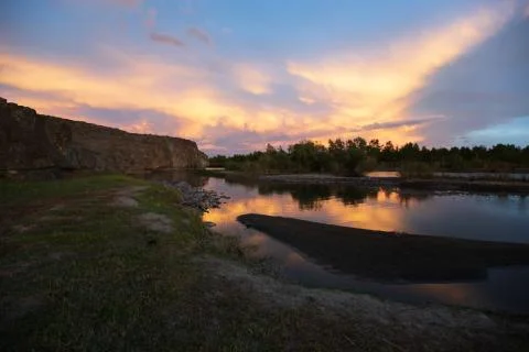 Sunset on a river in Mongolia Stock Photos