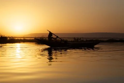 Sunset on the river Niger Stock Photos