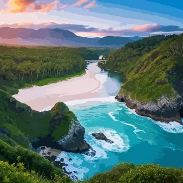 Sunset River Oasis Stock Illustration