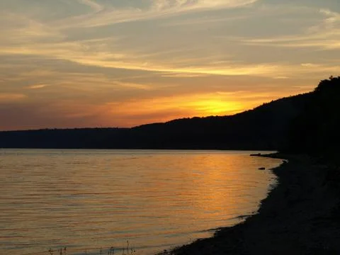 Sunset at the river Foto stock