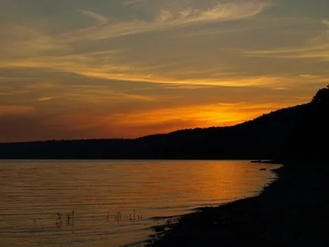 Sunset at the river Stock Photos