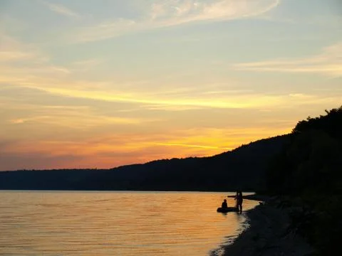 Sunset at the river Stock Photos