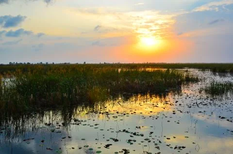 Sunset on the river Stock Photos