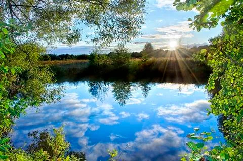 Sunset on the river Foto stock