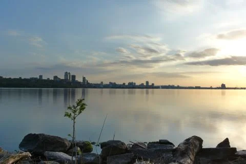 Sunset on river Stock Photos