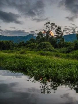 Sunset in the river Stock-Fotos