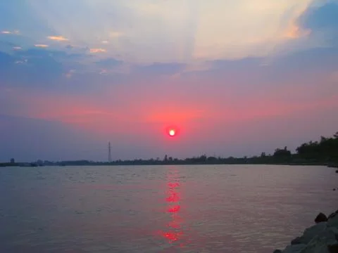 Sunset on the river Stock Photos