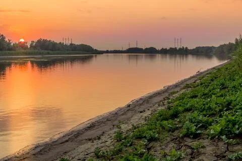 Sunset on the river 스톡 사진