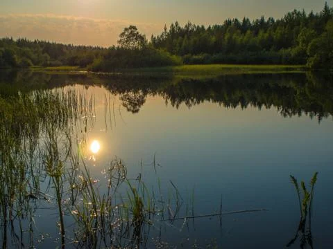 Sunset on the river Stock Photos