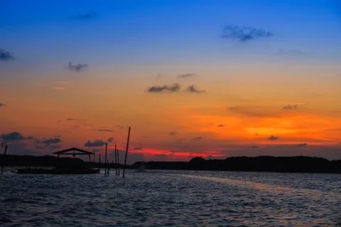 Sunset on the river Foto stock