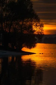 Sunset on the river Fotos de archivo