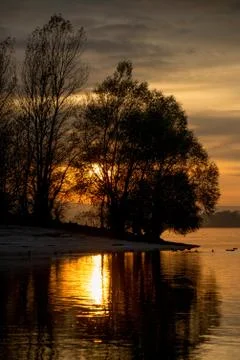 Sunset on the river 库存照片