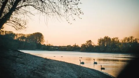 Sunset at a river Stock Photos