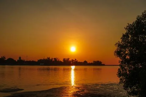 Sunset on the river Stock Photos