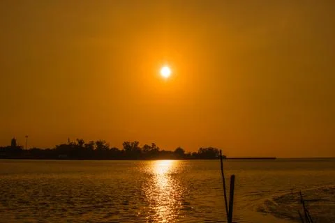 Sunset on the river Stock Photos