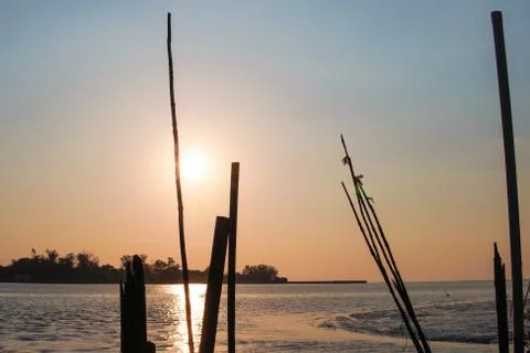 Sunset on the river Foto stock